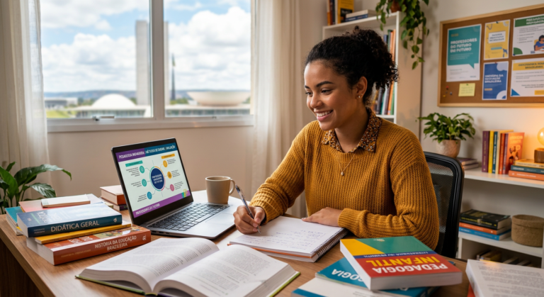 Candidato(a) estudando com foco para o PSS SEDF 2025, simbolizando a busca pelas melhores carências e aprovação em concursos educacionais.