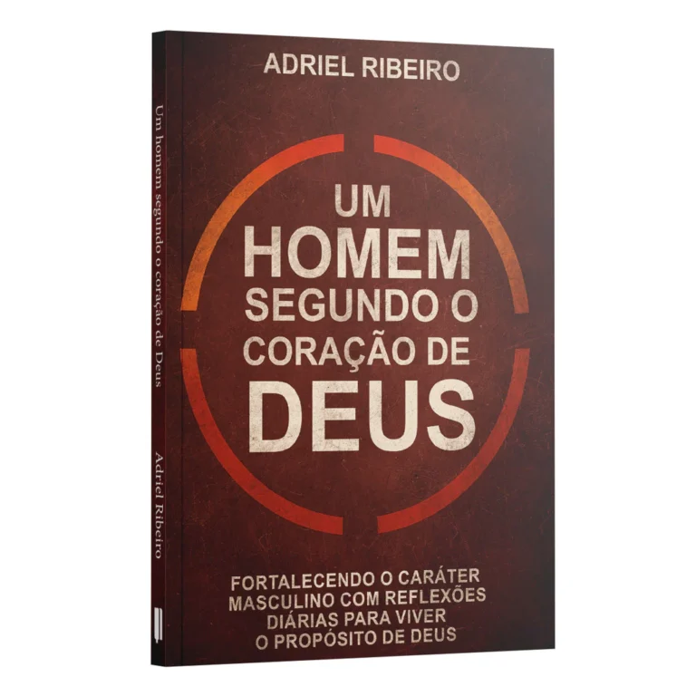 Capa do livro Devocional: Um Homem Segundo o Coração de Deus, de Adriel Ribeiro, sobre uma mesa de estudo com cruz, Bíblia e café.