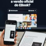 Velho livreiro sentado entre pilhas de livros em uma rua de Gaza devastada, com luz dourada iluminando o contraste entre a destruição ao redor e a serenidade da leitura.